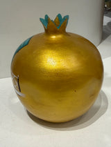 Greek Handmade Ceramic Pomegranate - Large - Gold with Wreath & Greek Door