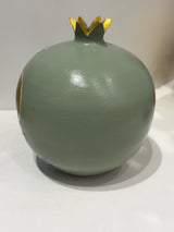 Greek Handmade Ceramic Pomegranate - X Large - Sage Green with Greek Boat