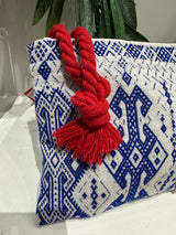 Greek Embroidered Pouch - Blue/White Geo Design