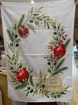 Pomegranate Christmas Wreath Tea Towel