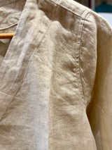 V Neck Linen Blouse with Elbow Length Sleeve - Beach Sand