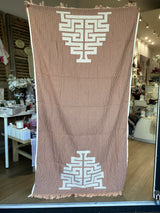 Terracotta Cotton Loomed Towel/Throw - Minoan Maze