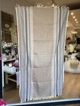 Cotton Loomed Towel/Throw - Rail Stripes Beige