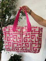 Chris Greek Key Fuchsia & Beige Tote Bag by Aelia Anna