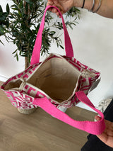 Chris Greek Key Fuchsia & Beige Tote Bag by Aelia Anna