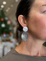Double Oval Drop Earrings - Silver