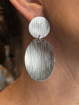 Double Oval Drop Earrings - Silver
