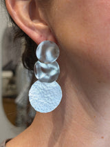 Triple Round Disc Drop Earrings - Silver