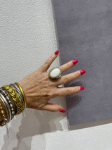 Hara Karamichali Oval Stone Ring - White Jade