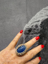 Hara Karamichali Lapis Lazuli Medium Stone Ring - Silver