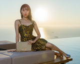 Miss Polyplexi Monaco Sparkling Gold/Beige Crochet Shoulder bag with gold chain