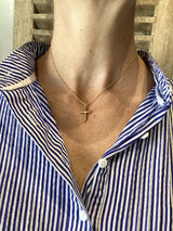 Gold Cross with Blue Crystal Necklace