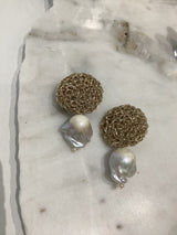 Greek Gold & Blister Pearl Coco Drop Earrings