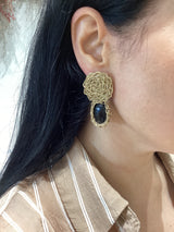 Hand crochet Black Onyx Earrings by Hara Karamichali