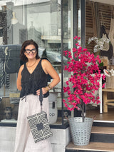 Amelia #2 Greek Key cotton and Leather Clutch