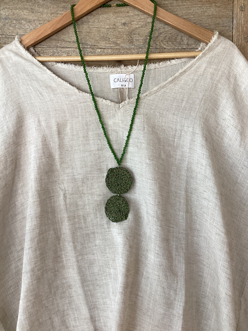 Greek long hand crochet Disc necklace - Green by Hara Karamichali