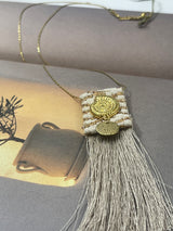 AMMOS NECKLACE - Bronze Woven Fabric Necklace With Gold Shell