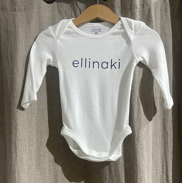 Ellinaki White Baby Romper -Long Sleeve