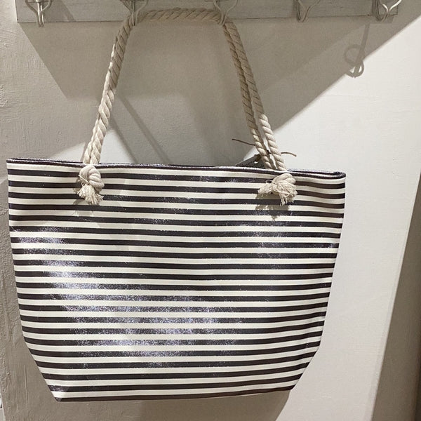 Metallic Silver Stripe Tote Beach Bag