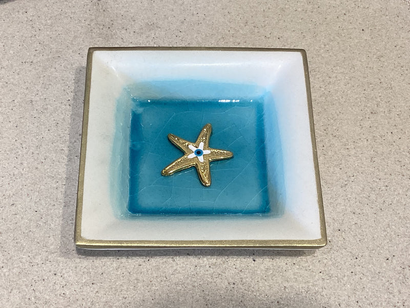 Gold starfish cream ceramic plate