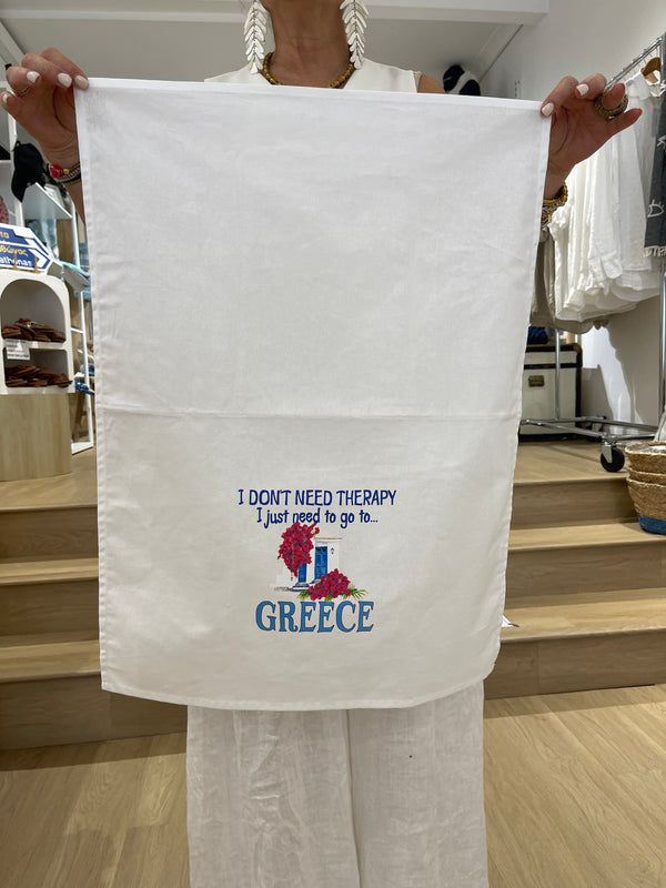 Greek Cotton Need to go Greece Tea Towel - Bougainvillea