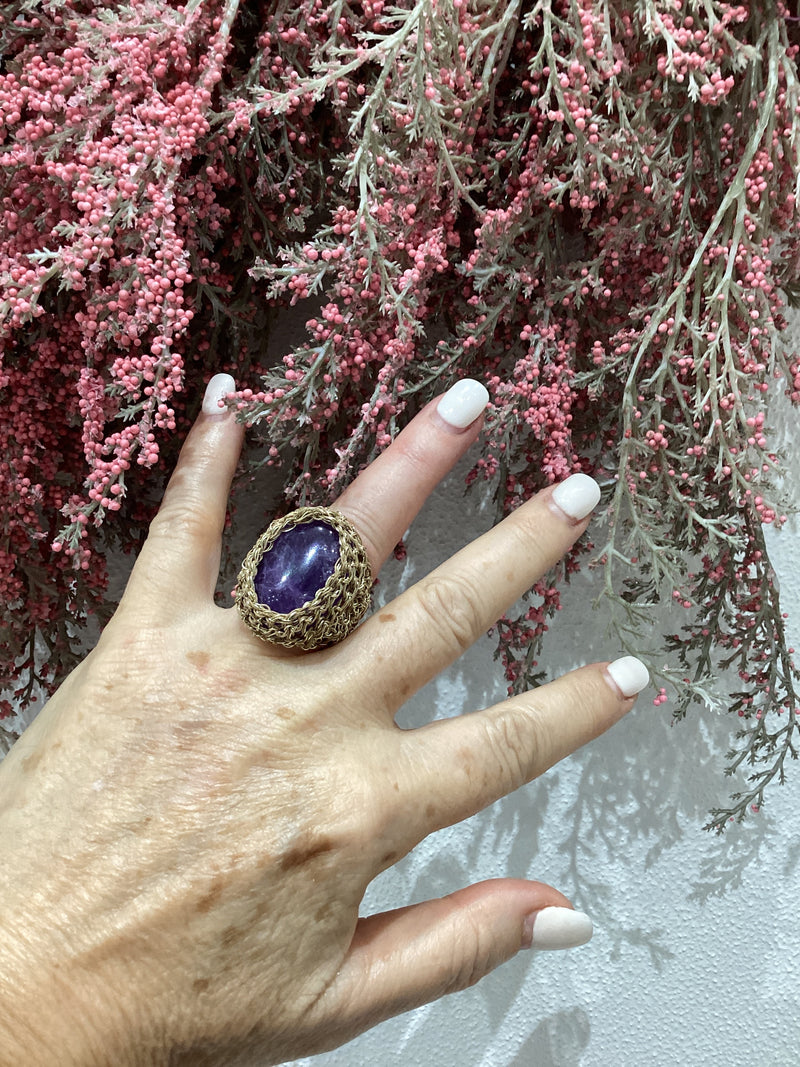 Greek Semi Precious Stone Gold Crochet Ring