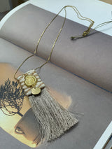 AMMOS NECKLACE - Bronze Woven Fabric Necklace With Gold Shell