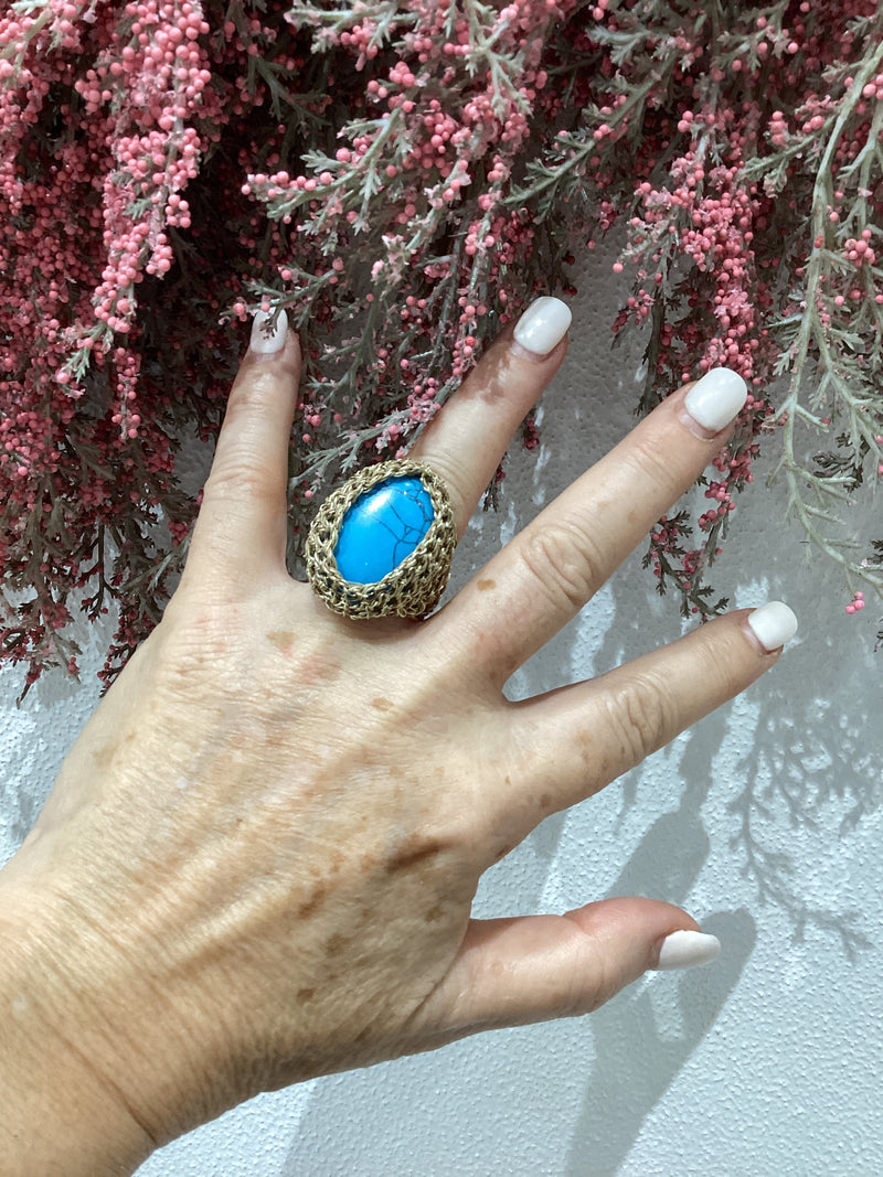 Greek Semi Precious Stone Gold Crochet Ring