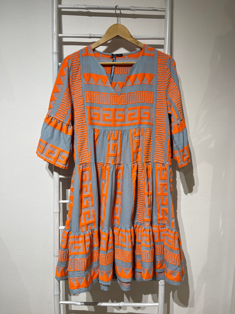 Lindos Dress - Orange and Grey