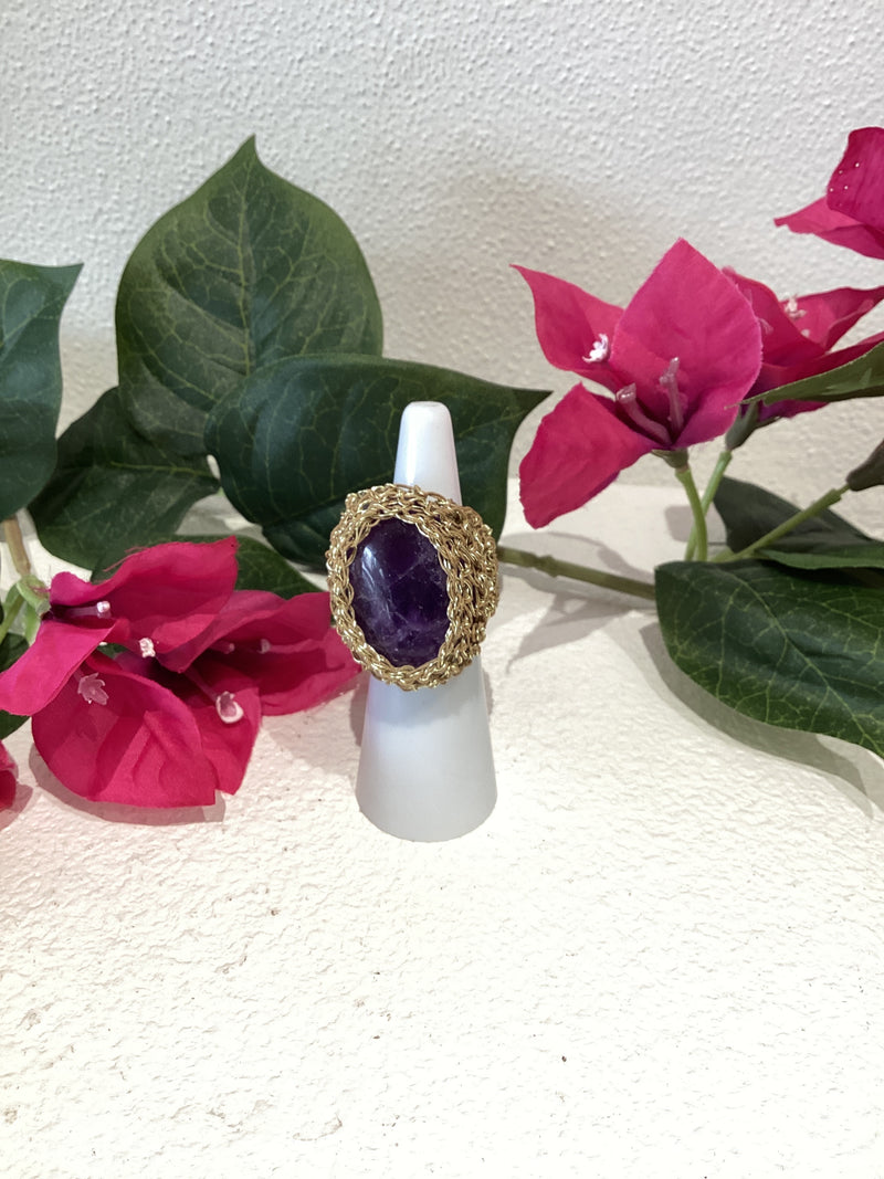 Greek Semi Precious Stone Gold Crochet Ring