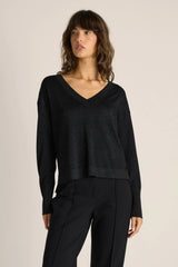 Oriane Sparkle V Neck Knit - Black