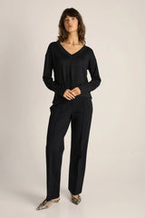 Oriane Sparkle V Neck Knit - Black