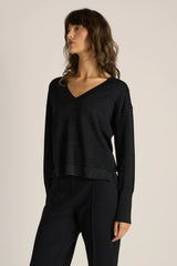 Oriane Sparkle V Neck Knit - Black