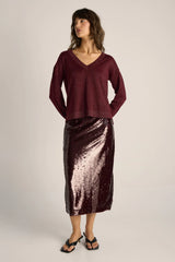 Oriane Sparkle V-neck Knit - Burgundy