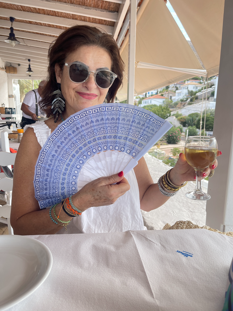 Greece Hand Fans -Santorini/ Key Pattern