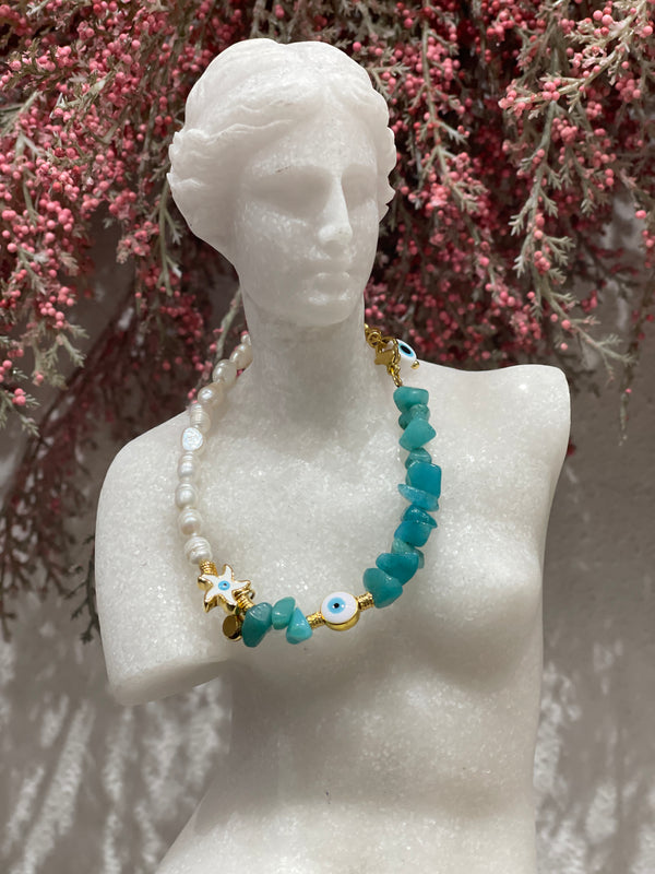 AGERI BRACELET - Turquoise With Fresh Water Pearls
