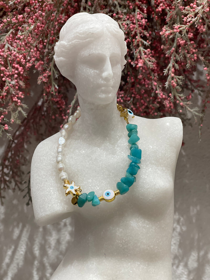 AGERI BRACELET - Turquoise With Fresh Water Pearls