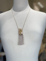 AMMOS NECKLACE - Bronze Woven Fabric Necklace With Gold Shell