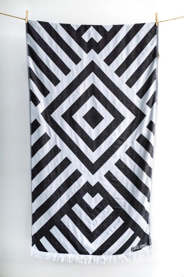 Sidari Black & White Luxury Greek Cotton Beach Towel - Aelia Anna
