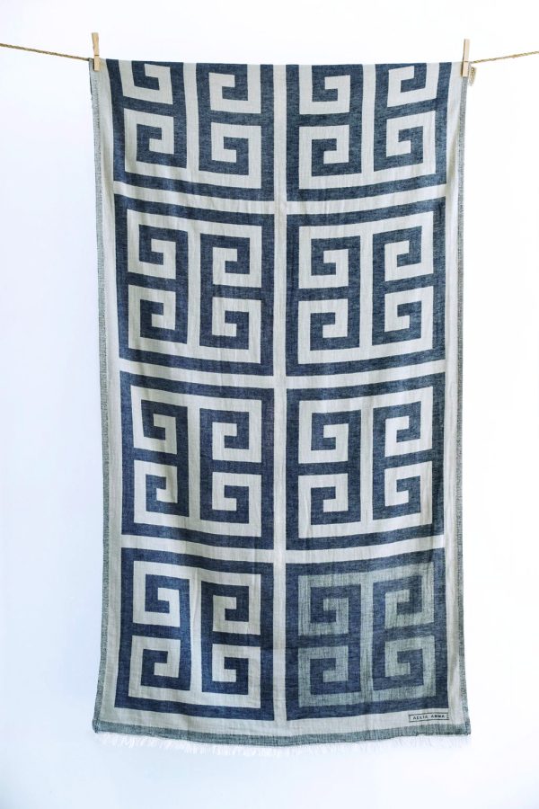 Megalos Meandros Navy Blue Luxury Greek Cotton Beach Towel - Aelia Anna