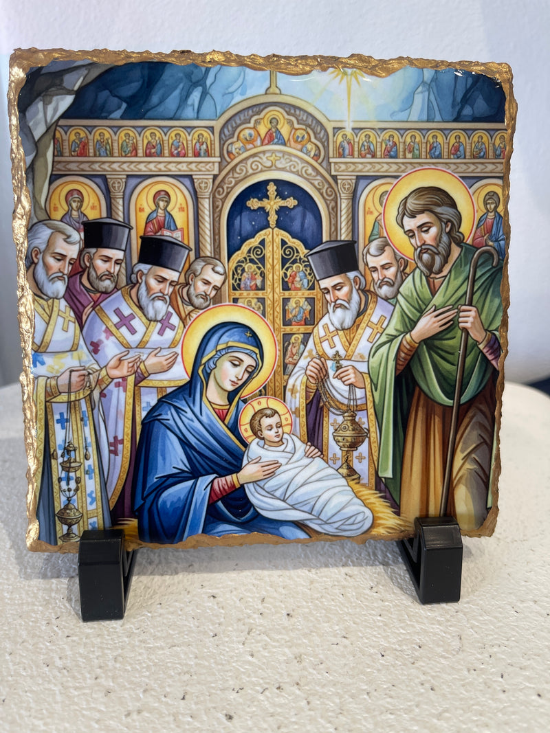 Slate Icon - Nativity in Orthodox Church