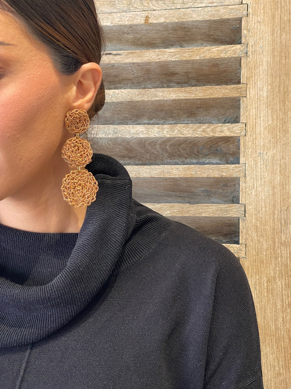 Greek Rose Gold Woven Drop Earrings