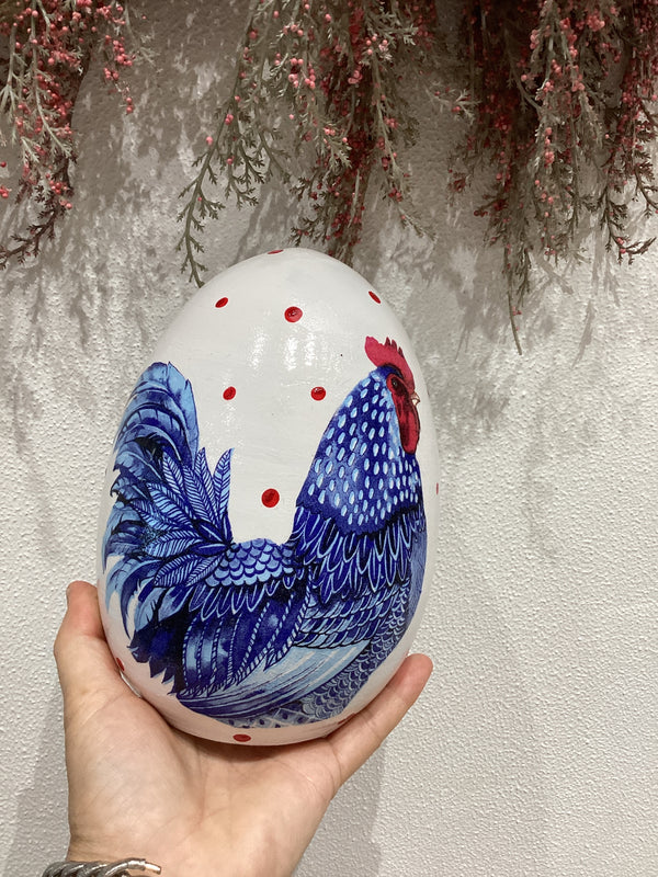 Hand Painted Rooster extra large White  Egg