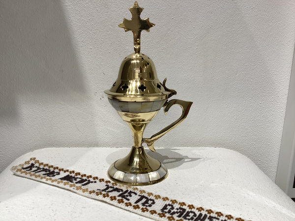 Brass mother of Pearl thimiato