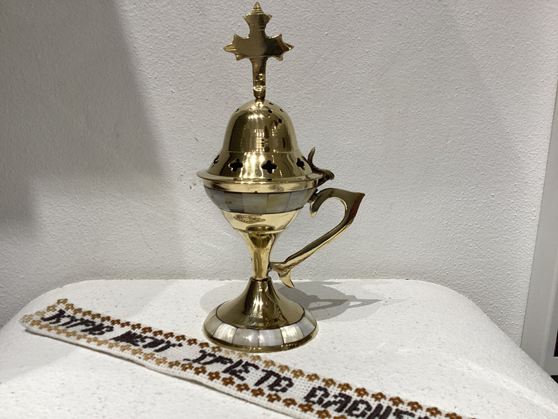 Brass mother of Pearl thimiato
