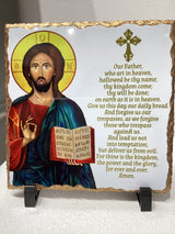 Extra large slate Icon tile with Jesus and Lord’s Prayer- English