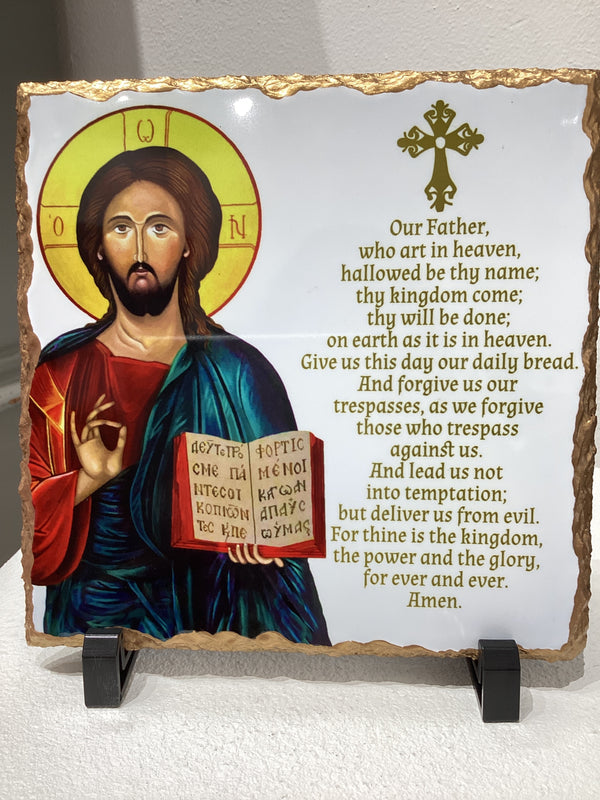 Extra large slate Icon tile with Jesus and Lord’s Prayer- English