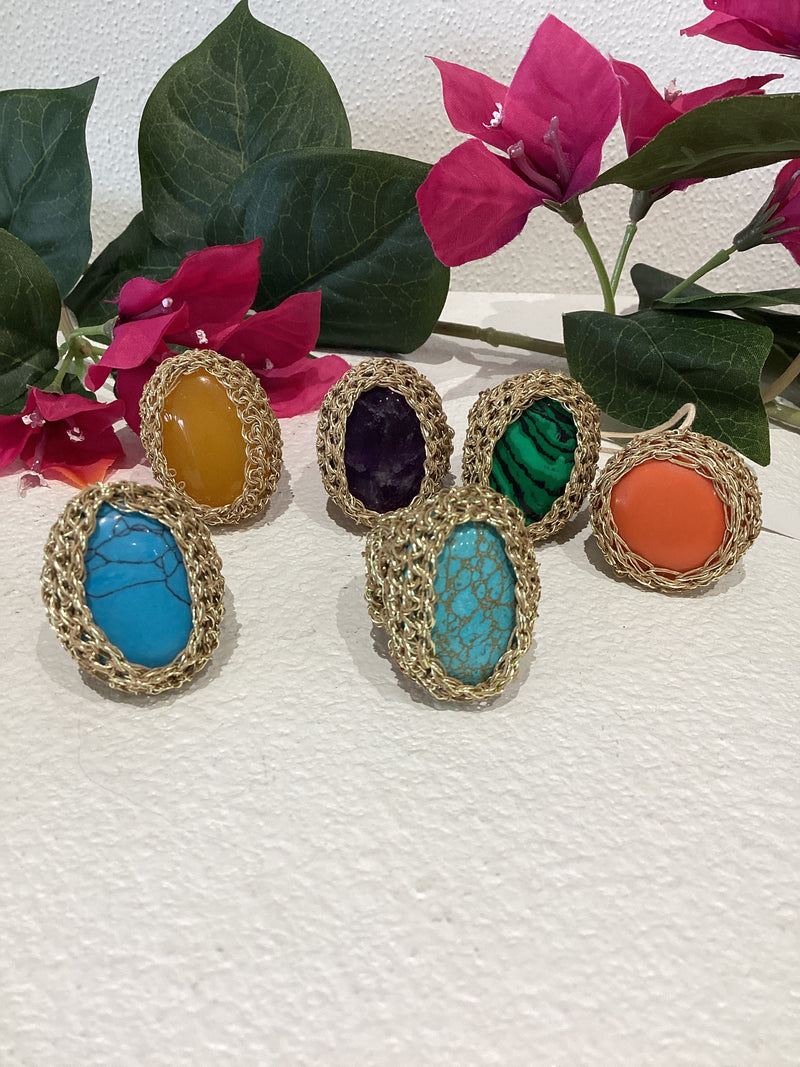 Greek Semi Precious Stone Gold Crochet Ring