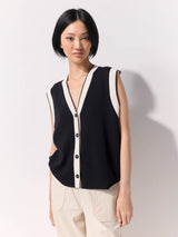Contrast Trim KnitVest - Black