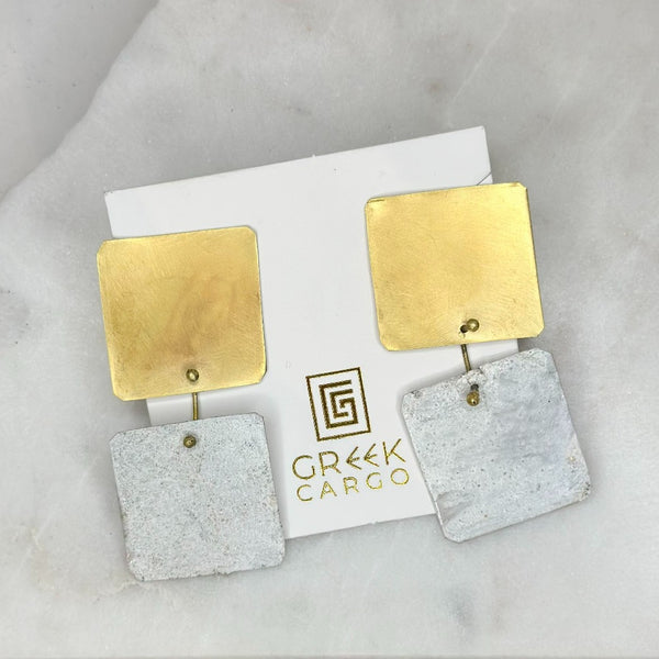 Greek Cargo Gold and white double square earring
